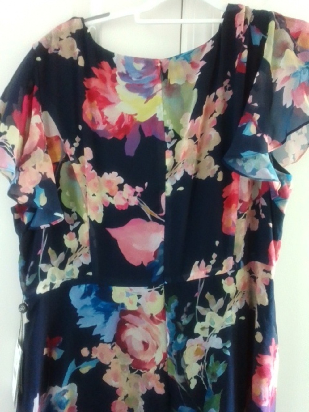 Adrianna Papell Navy Floral Jumpsuit with Pink & Blue Accents - Picture 6 of 7